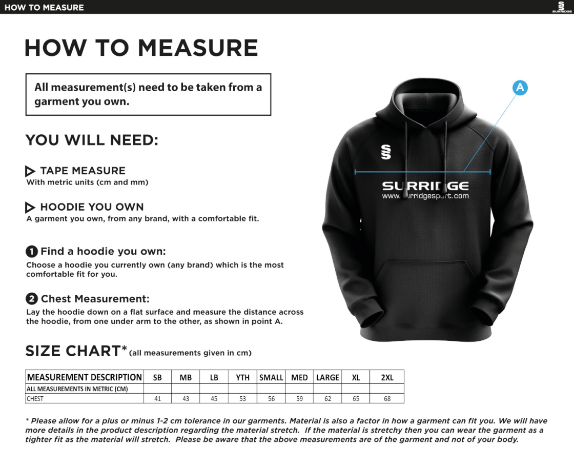 Risley CC - Blade Hoody - Size Guide