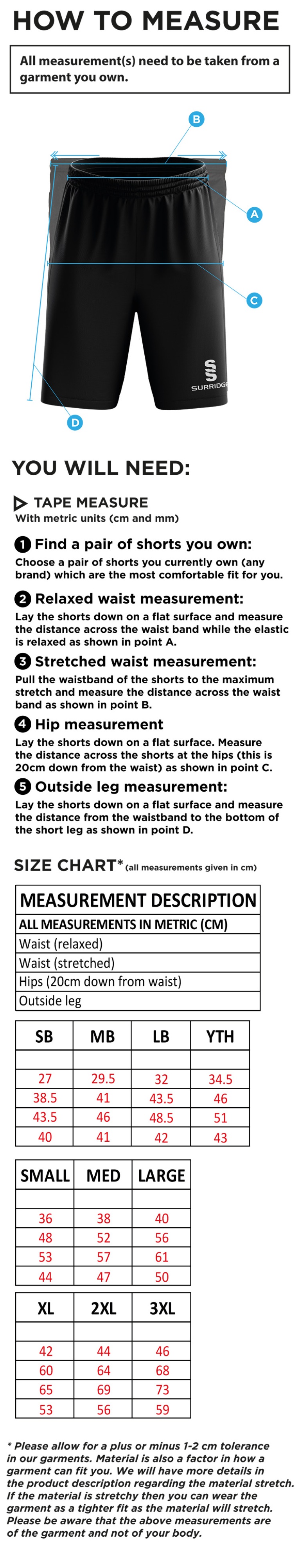 Risley CC - Blade Shorts - Size Guide