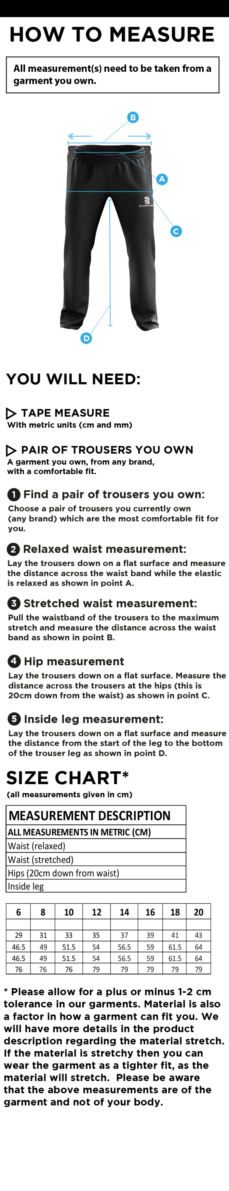 Risley CC - Women's Ripstop Track Pant - Size Guide