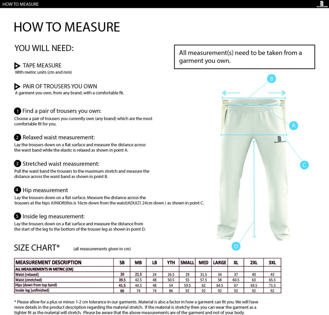 Risley CC - Standard Playing Pant - Size Guide