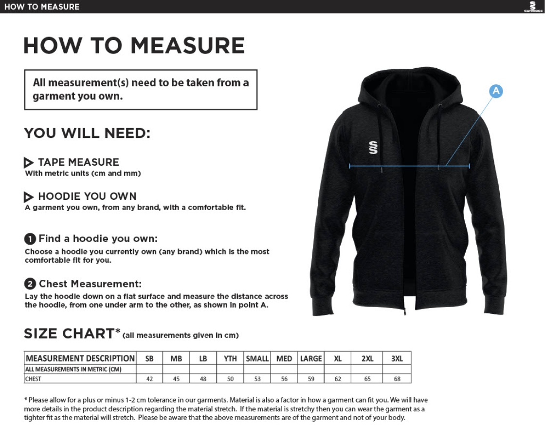 Risley CC - Dual Full Zip Hoody - Size Guide