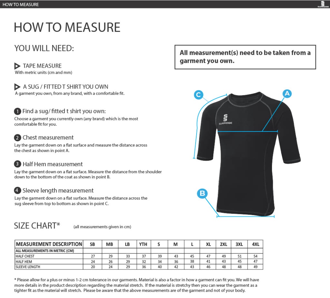 Risley CC - Premier Short Sleeve Sug - Size Guide