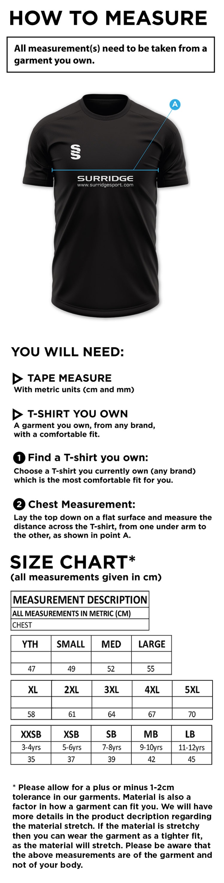 Risley CC - Dual Games Shirt - Size Guide