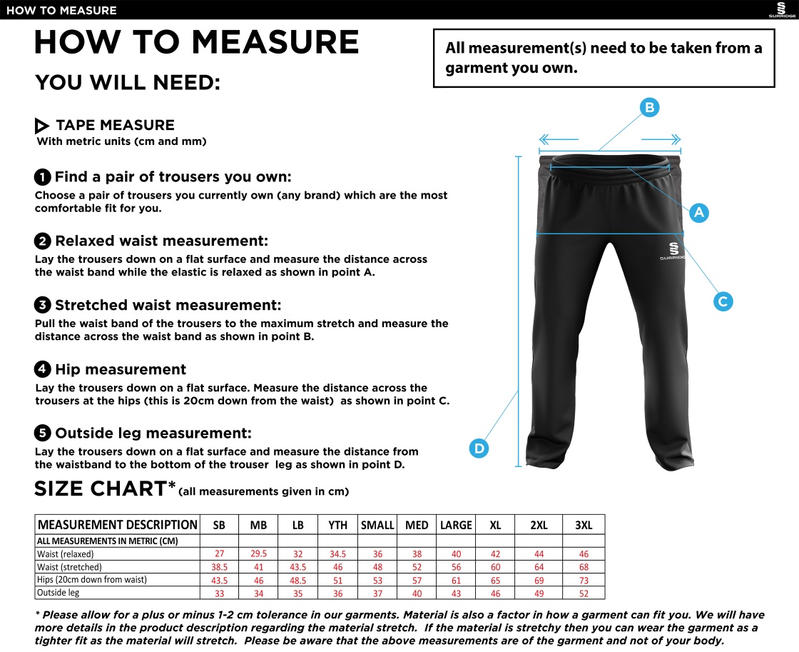 Risley CC - Ripstop Track Pant - Size Guide