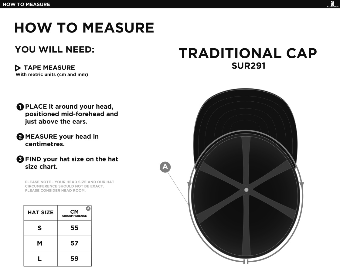 Risley CC - English Playing Cap - Size Guide