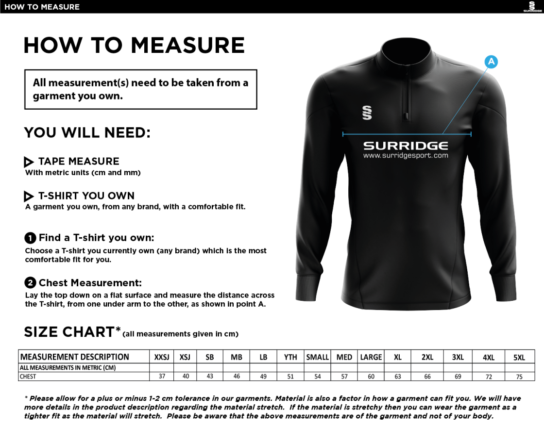 Risley CC - Blade Performance Top - Size Guide