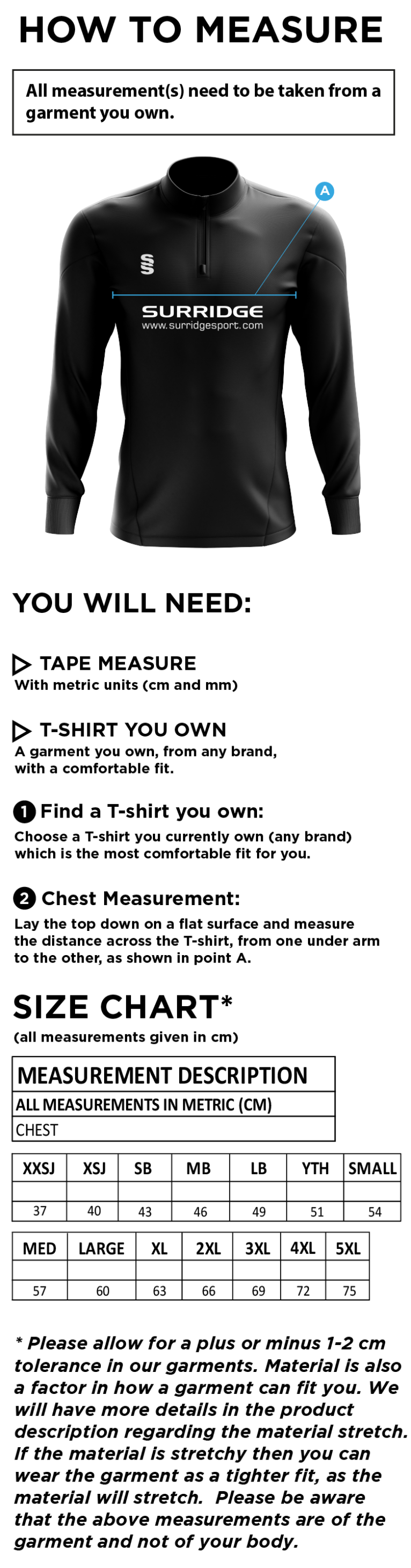 Risley CC - Blade Performance Top - Size Guide